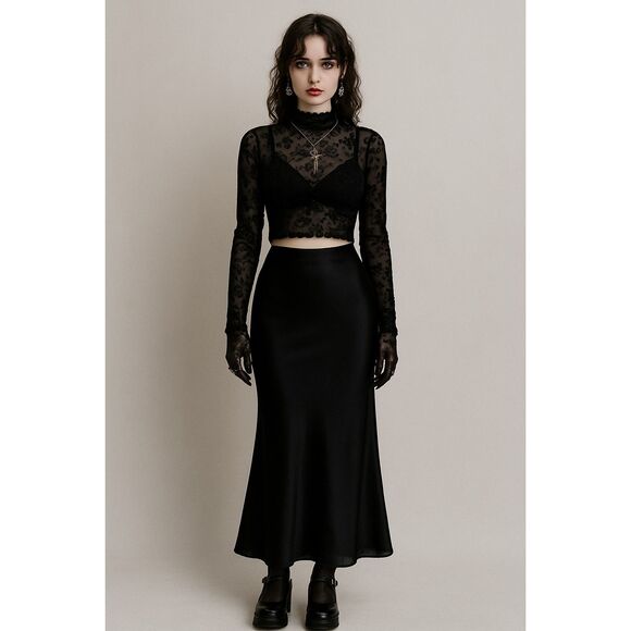 Women's Y2K mock neck Sheer Floral Velvet Flock Crop Top sz S? Romantic Goth, Co - Picture 1 of 7